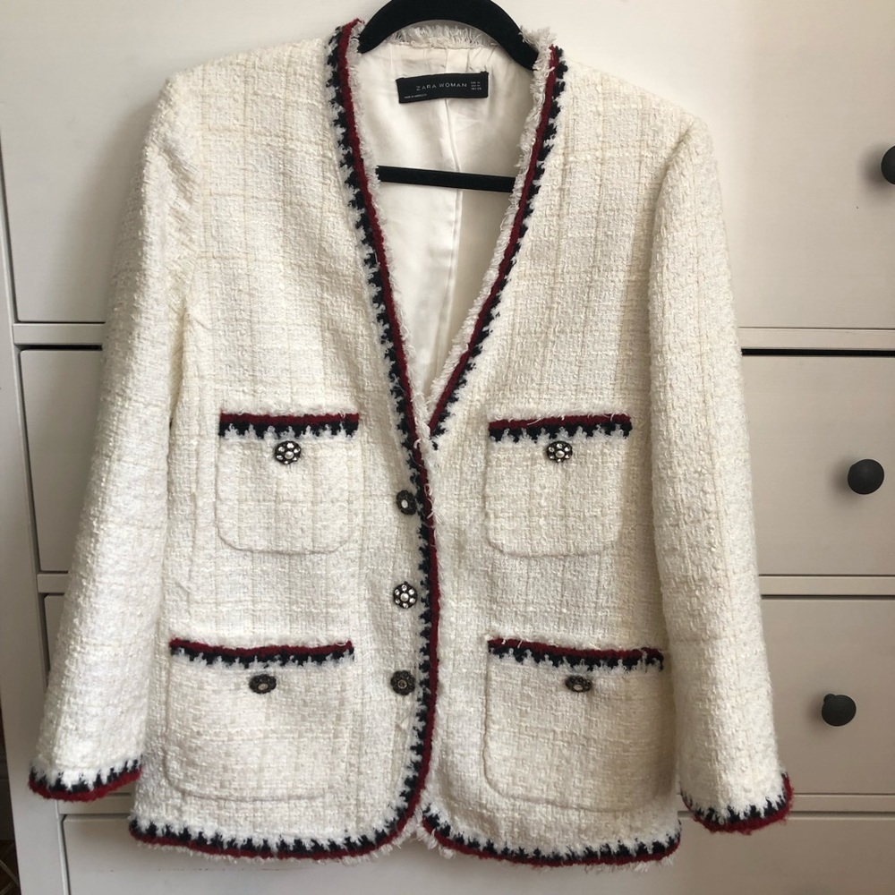 Zara Tweed Jacket with V-neck Trim